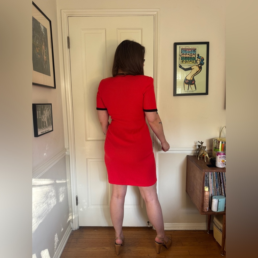 80s Vintage Red Knit Mini Dress - Picture 2 of 7